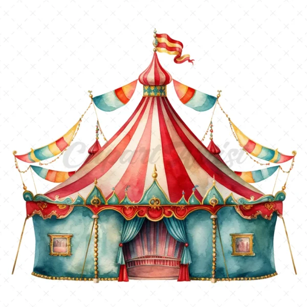 20 High-Quality Fantasy Carnival Tents Clipart -Carnival tents watercolor digital JPG instant download for commercial use - Digital download