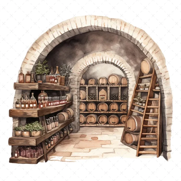 20 High-Quality Wine Cellars Clipart - Wine cellars digital watercolor JPG instant download for commercial use - Digital download