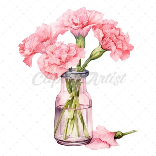 20 High-Quality Pink Carnation Bottle Clipart - Pink carnation digital JPG watercolor instant download for commercial use - Digital download