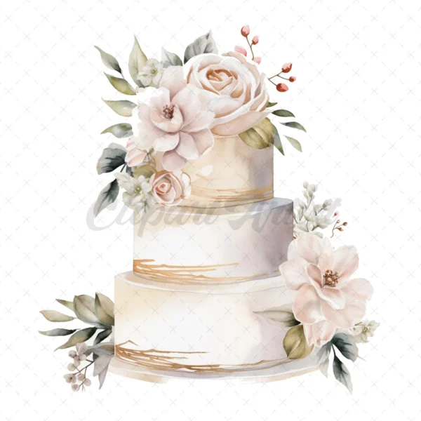 22 High-Quality Luxury Cakes Cakes Clipart - Luxury gold cakes digital watercolor JPG instant download for commercial use - Digital download
