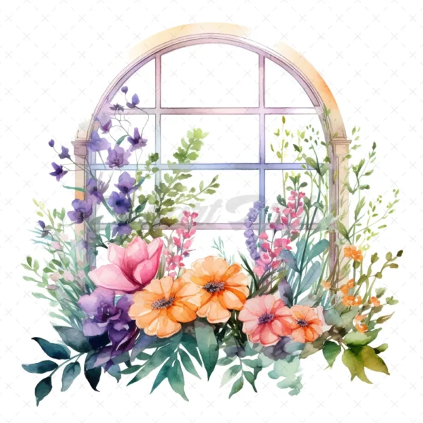 15 High-Quality Floral Windows Clipart - Floral windows digital JPG watercolor instant download for commercial use - Digital download