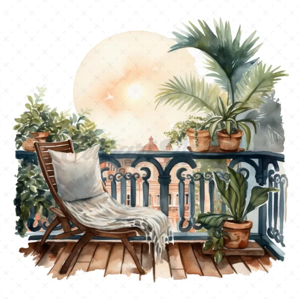 21 High-Quality Night Balconies Clipart - Night balconies digital watercolor JPG instant download for commercial use - Digital download