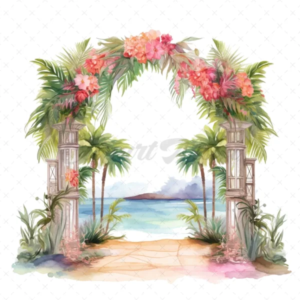 20 High-Quality Wedding Gate Clipart - Tropical wedding gate digital watercolor JPG instant download for commercial use - Digital download