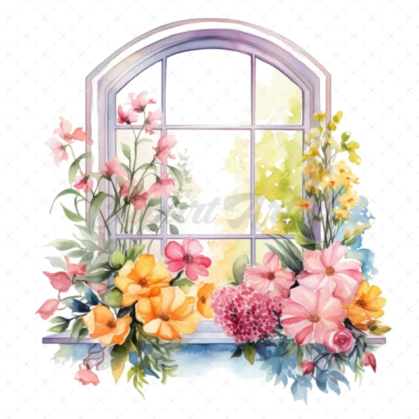 15 High-Quality Floral Windows Clipart - Floral windows digital JPG watercolor instant download for commercial use - Digital download