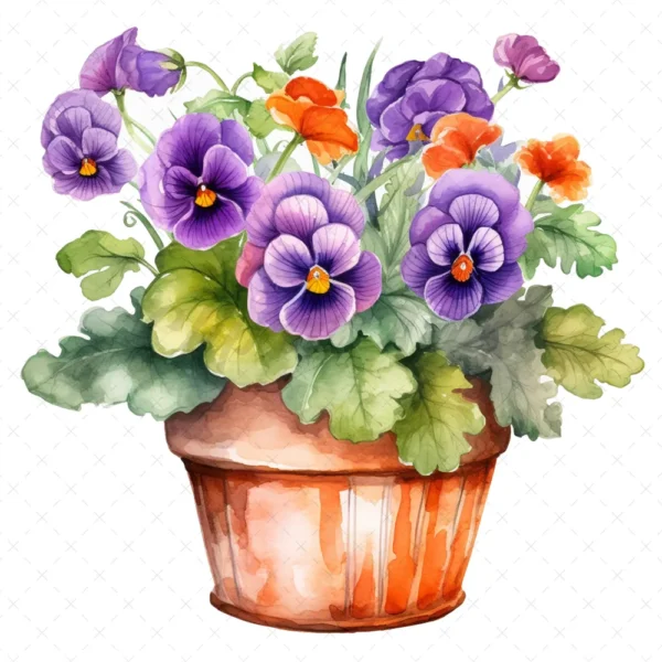 20 High-Quality Colorful Flower Pots Clipart - Colorful flower watercolor digital JPG instant download for commercial use - Digital download