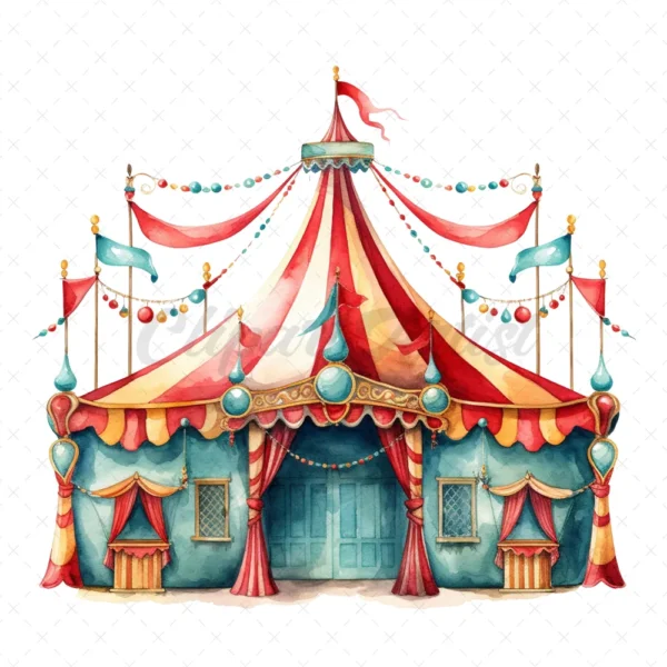 20 High-Quality Fantasy Carnival Tents Clipart -Carnival tents watercolor digital JPG instant download for commercial use - Digital download