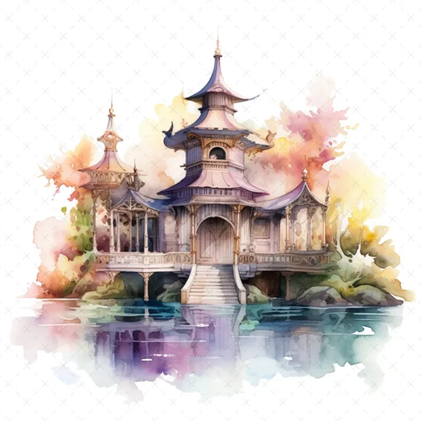 20 High-Quality Fantasy Pavilion Clipart - Fantasy pavilion digital watercolor JPG instant download for commercial use - Digital download