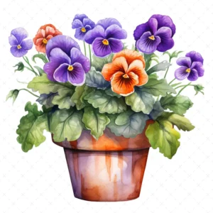 20 High-Quality Colorful Flower Pots Clipart - Colorful flower watercolor digital JPG instant download for commercial use - Digital download