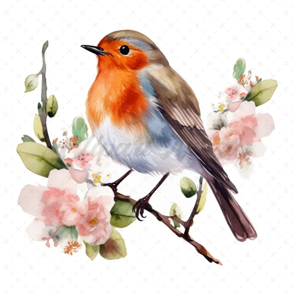 15 High-Quality Robin Clipart - Birds digital watercolor JPG instant download for commercial use - Digital download