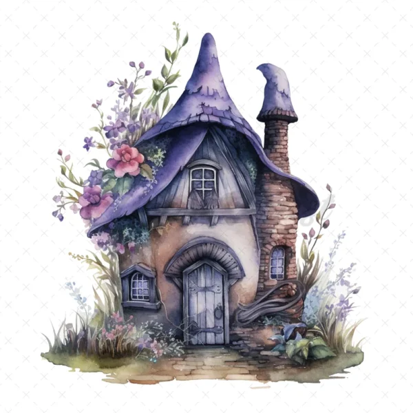 20 High-Quality Witch Houses Clipart - Witch houses digital watercolor JPG instant download for commercial use - Digital download