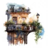 21 High-Quality Night Balconies Clipart - Night balconies digital watercolor JPG instant download for commercial use - Digital download
