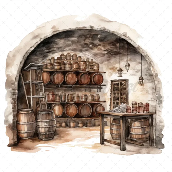 20 High-Quality Wine Cellars Clipart - Wine cellars digital watercolor JPG instant download for commercial use - Digital download