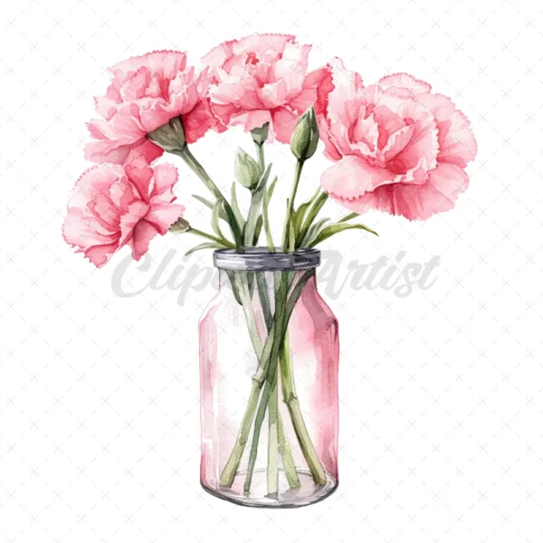 20 High-Quality Pink Carnation Bottle Clipart - Pink carnation digital JPG watercolor instant download for commercial use - Digital download