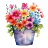 20 High-Quality Colorful Flower Pots Clipart - Colorful flower watercolor digital JPG instant download for commercial use - Digital download