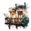 21 High-Quality Night Balconies Clipart - Night balconies digital watercolor JPG instant download for commercial use - Digital download