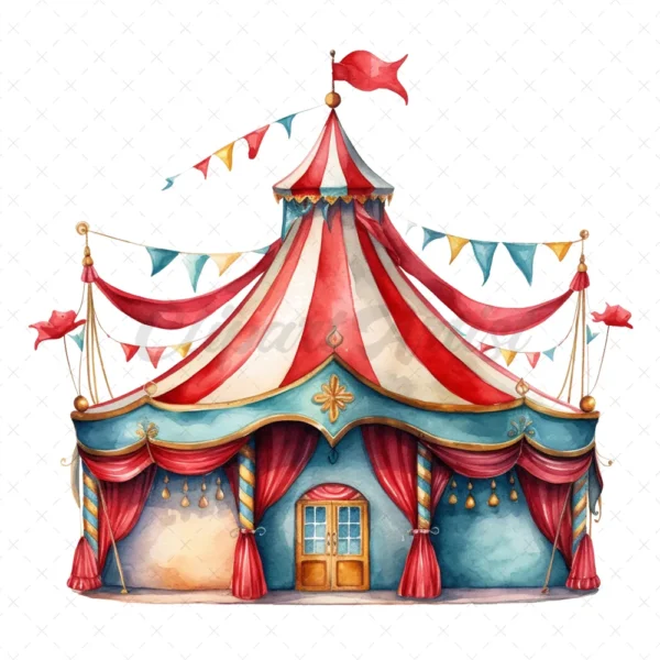 20 High-Quality Fantasy Carnival Tents Clipart -Carnival tents watercolor digital JPG instant download for commercial use - Digital download
