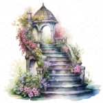 20 High-Quality Fantasy Stairs Clipart - Green fantasy watercolor stairs digital JPG instant download for commercial use - Digital download