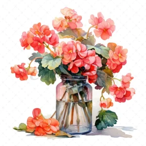 20 High-Quality Begonias Clipart - Pink red begonias digital watercolor wreath JPG instant download for commercial use - Digital download
