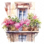 28 High-Quality Floral Balconies Clipart - Floral balconies digital watercolor JPG instant download for commercial use - Digital download