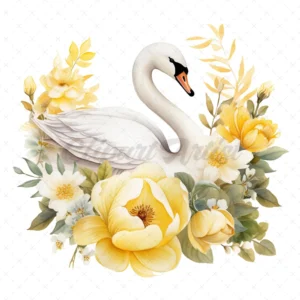 22 High-Quality Floral Swan Clipart - Yellow flower swan watercolor digital JPG instant download for commercial use - Digital download