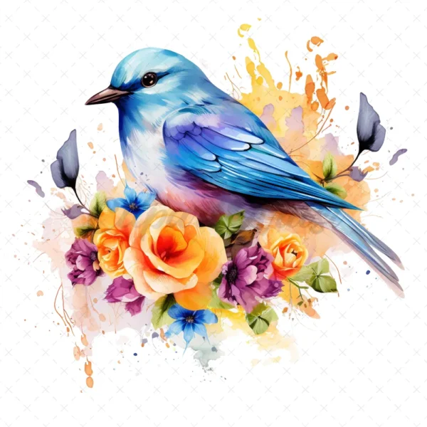 18 High-Quality Floral Birds Clipart - Floral blue birds digital watercolor JPG instant download for commercial use - digital download