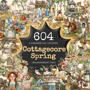 Cottagecore Spring Clipart Bundle - 600+ transparent PNG, Springtime clipart, Countryside nature graphics, Commercial use, Digital download