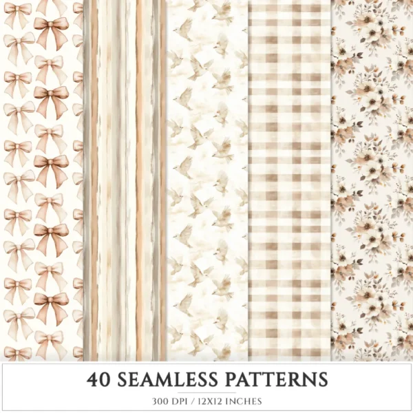 Old Cottage Seamless Patterns, Cottage flowers JPEG, Cottagecore seamless pattern, Floral rustic repeating pattern, Digital scrapbook paper