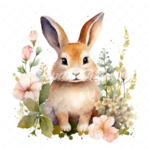 20 High-Quality Floral Cute Rabbits Clipart - Cute rabbits digital watercolor JPG instant download for commercial use - Digital download