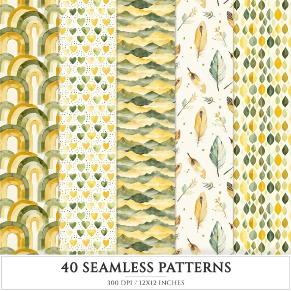 Boho Summer Seamless Patterns, Bohemian beachwear JPEG, Feathers pattern, Tropical, Wildflower repeating pattern, Digital scrapbook paper