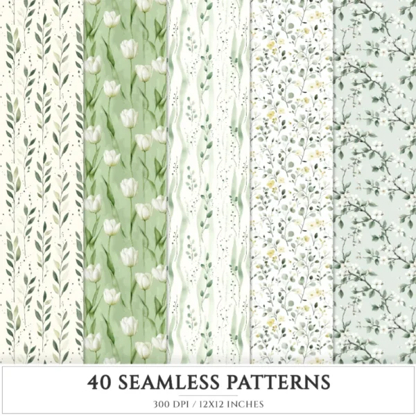 Spring Notions Seamless Patterns, Floral season JPEG, Cute springtime pattern, Meadow flowers repeating pattern, Digital scrapbook paper