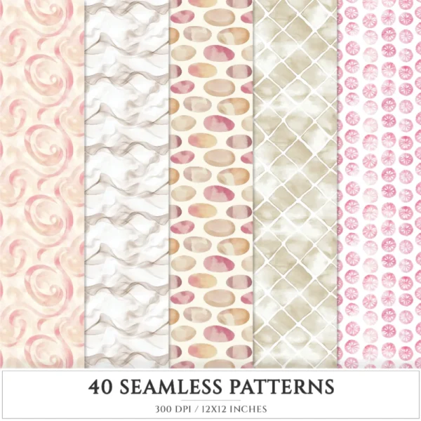 Orchid Resort Seamless Patterns, Summertime JPEG, Wellness spa pattern, Pebble, Shell, Orchid repeating pattern, Digital scrapbook paper