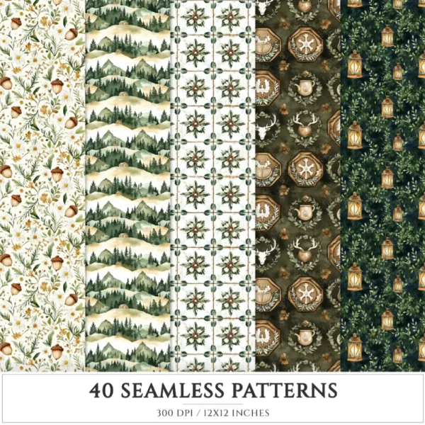 Oktoberfest Seamless Patterns, Cozy autumn JPEG, Bavarian pattern, Leaves, Pumpkin, Alpine tree repeating pattern, Digital scrapbook paper