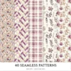 Plum Mood Seamless Patterns, Cozy autumn JPEG, Mushroom pattern, Floral, Plaid, Autumn leaves repeating pattern, Digital scrapbook paper