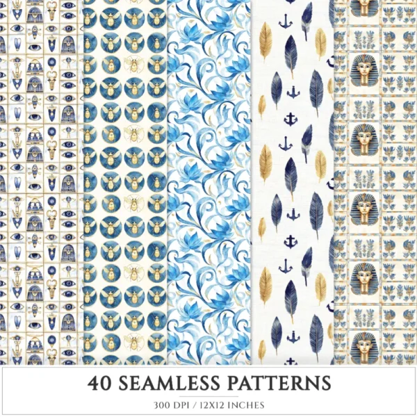 Amentas Whisper Seamless Patterns, Ancient egypt JPEG, Pyramid pattern, Falcon, Egyptian, Lotus repeating pattern, Digital scrapbook paper