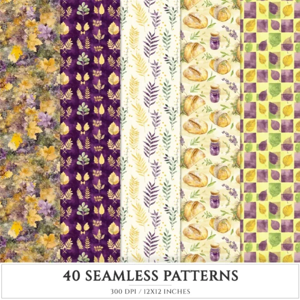 Autumn Notions Seamless Patterns, Artistic autumn JPEG, Pumpkin pattern, Floral, Autumn leaves repeating pattern, Digital scrapbook paper
