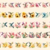 Floral Hummingbirds Watercolor Clipart Bundle - 380+ transparent PNG, Hummingbirds png, Spring bird images, Commercial use, Digital download