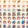 Under the Sea Watercolor Clipart Bundle - 422+ transparent PNG, Ocean life graphics, Marine creature art, Commercial use, Digital download