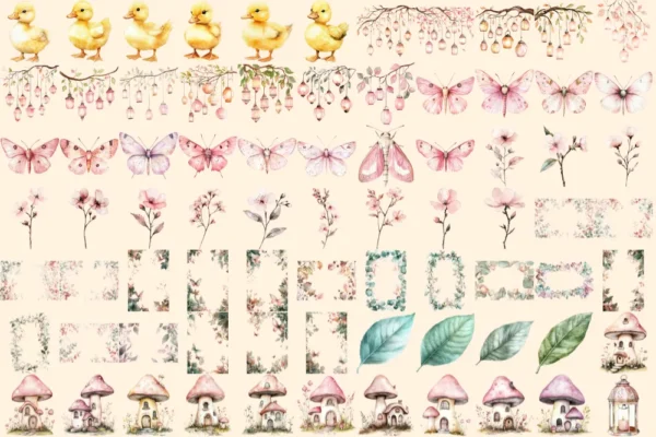 Fairy World Watercolor Clipart Bundle - 523+ transparent PNG, Whimsical fairy garden graphics, Unicorn png, Commercial use, Digital download