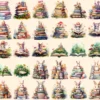 Fairytale Books Watercolor Clipart Bundle - 248+ transparent PNG, Cute storybook graphics, Magical images, Commercial use, Digital download