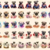 Pugs Watercolor Clipart Bundle - 345+ transparent PNG, Charming pug illustrations, Playful puppy graphics, Commercial use, Digital download