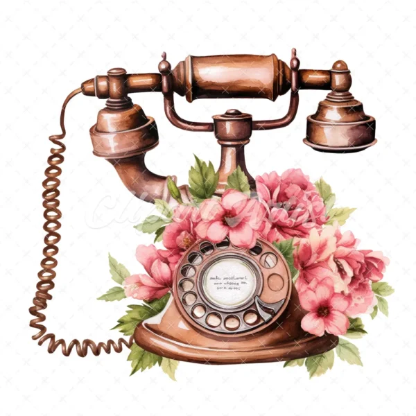 20 High-Quality Antique Floral Telephones Clipart - Telephone digital watercolor JPG instant download for commercial use - Digital download