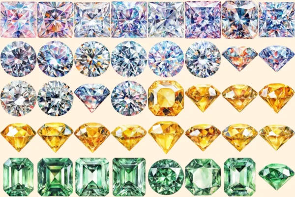 Diamonds Watercolor Clipart Bundle - 270+ transparent PNG, Elegant gem graphics, Sparkling jewel images, Commercial use, Digital download