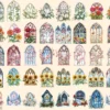 Floral Church Windows Watercolor Clipart Bundle - 340+ transparent PNG, Sacred graphics, Floral glass art, Commercial use, Digital download