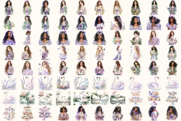 Monet's Garden Watercolor Clipart Set - 550+ transparent PNG, Spring garden graphics, Romantic florals art, Commercial use, Digital download