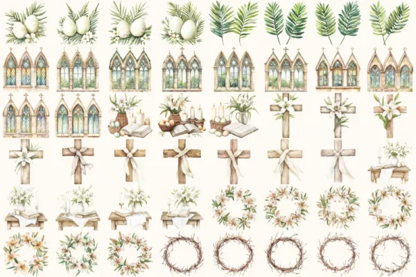 Faithful Easter Watercolor Clipart Set - 330+ transparent PNG, He is risen illustrations, Jesus graphics, Commercial use, Digital download