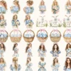 Grandmillenial Easter Watercolor Clipart Set - 260+ transparent PNG, Easter toile graphics, Chinoiserie png, Commercial use,Digital download