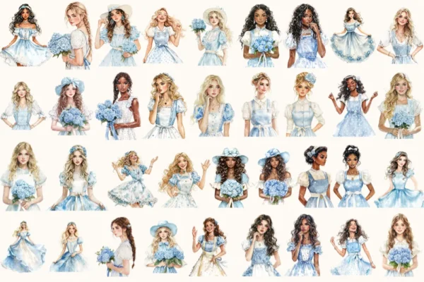 Modern Alice Watercolor Clipart Set - 250+ transparent PNG, Alice in wonderland graphics, Fairytale images, Commercial use, Digital download