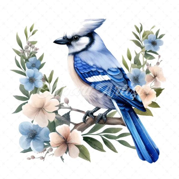 19 High-Quality Floral Blue Jay Clipart - Floral blue jay digital watercolor JPG instant download for commercial use - Digital download