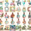 Tropical Island Rhythms Watercolor Clipart Set - 268+ transparent PNG, Seaside graphics, Tropical summer, Commercial use, Digital download