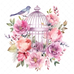 20 High-Quality Floral Birdcage Clipart - Floral birdcage digital watercolor JPG instant download for commercial use - Digital download